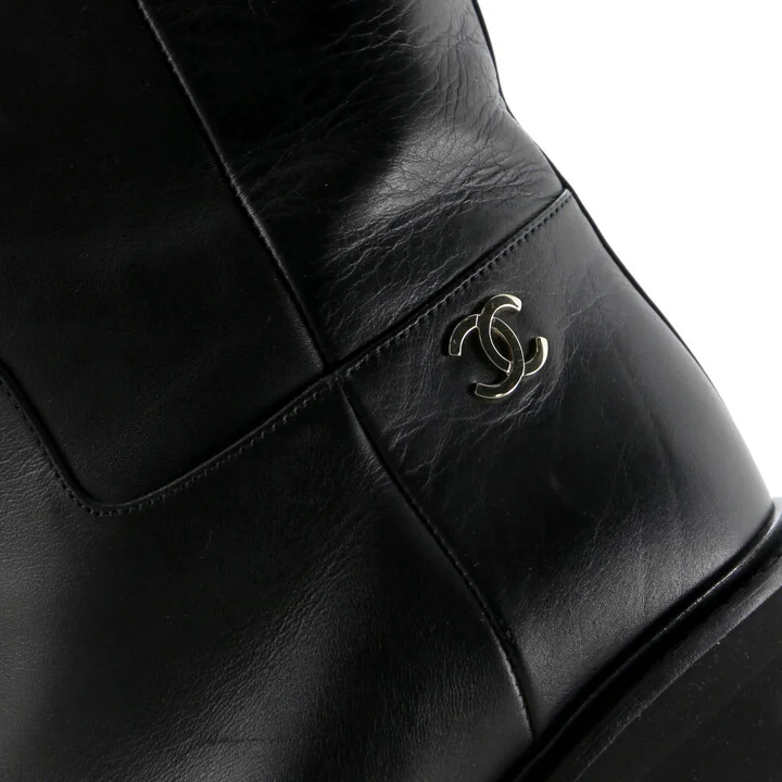 CHANEL Women's CC Logo Moto Boots Leather - Image 5