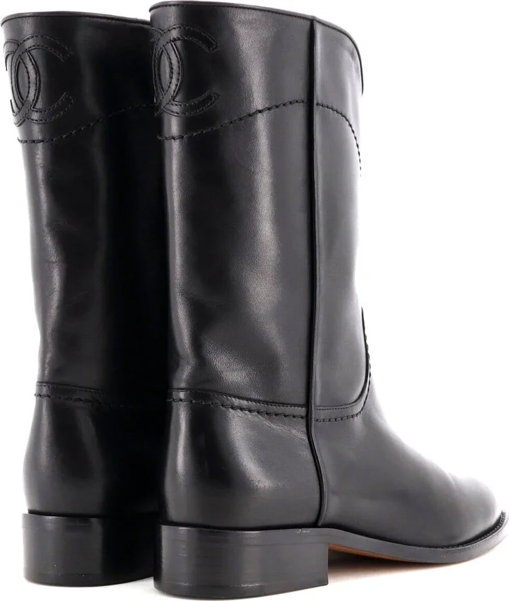 CHANEL Women's CC Logo Moto Boots Leather - Image 3