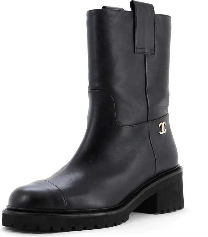 CHANEL Women's CC Logo Moto Boots Leather