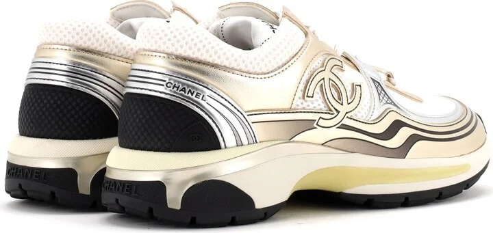 CHANEL Women's CC Low-Top Sneakers Mesh and Laminated Leather - Image 3