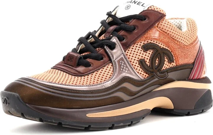 CHANEL Women's CC Low-Top Sneakers Mesh and Laminated Leather