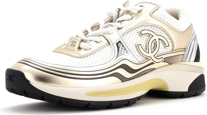 CHANEL Women's CC Low-Top Sneakers Mesh and Laminated Leather