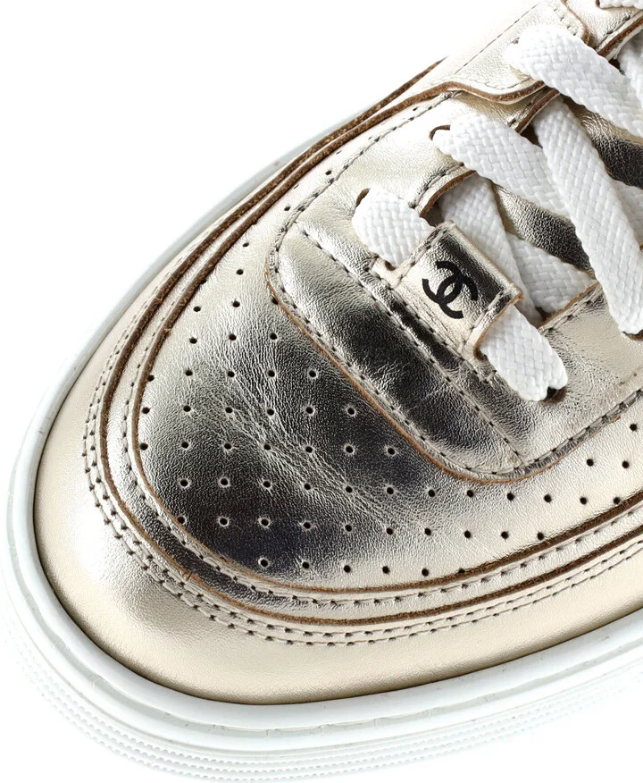 CHANEL Women's CC Low-Top Sneakers Perforated Leather - Image 5