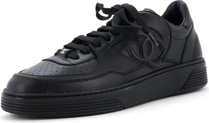 CHANEL Women's CC Low-Top Sneakers Perforated Leather