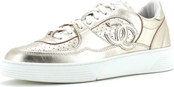 CHANEL Women's CC Low-Top Sneakers Perforated Leather