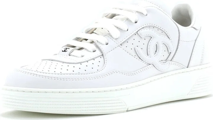 CHANEL Women's CC Low-Top Sneakers Perforated Leather