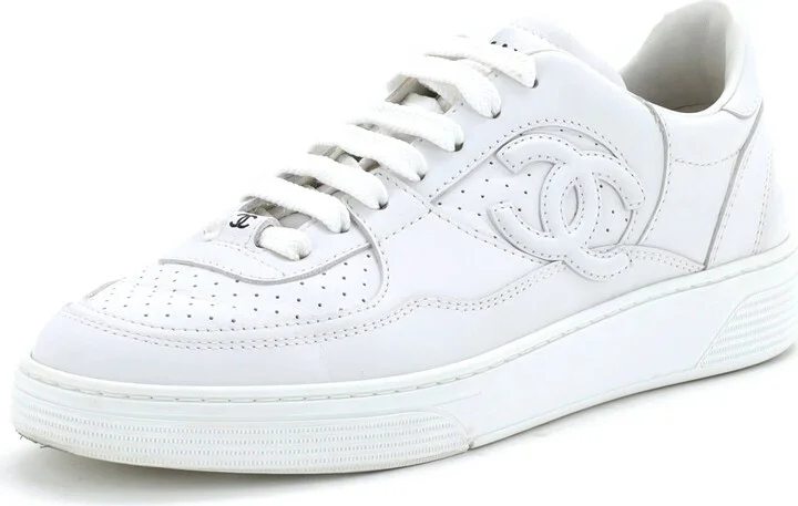CHANEL Women's CC Low-Top Sneakers Perforated Leather