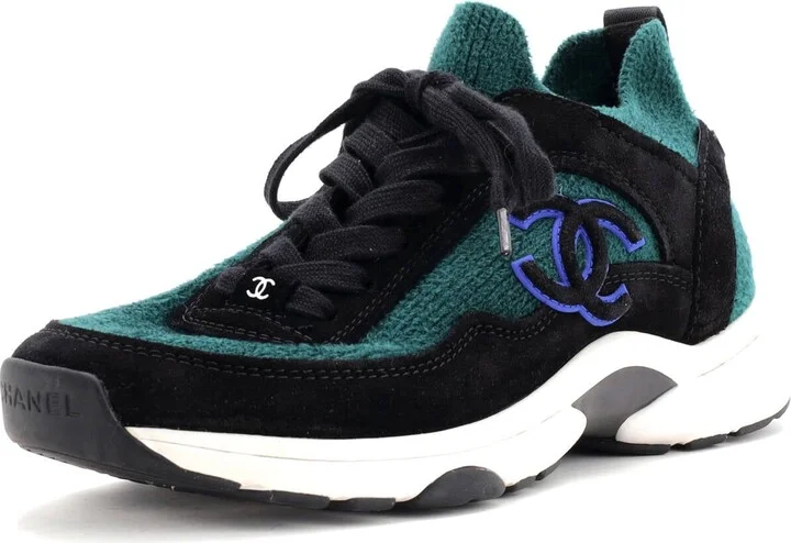 CHANEL Women's CC Low-Top Sneakers Suede and Knit Fabric