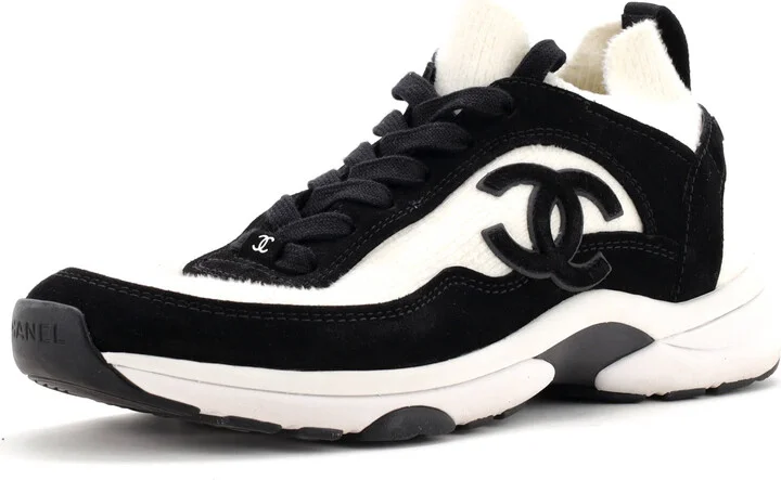 CHANEL Women's CC Low-Top Sneakers Suede and Knit Fabric