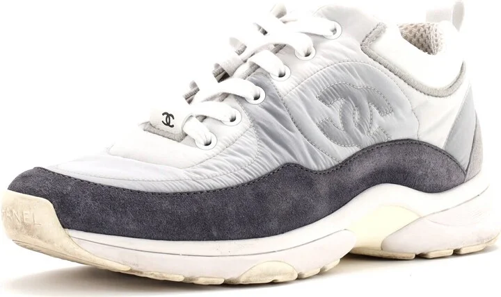 CHANEL Women's CC Low-Top Sneakers Suede with Leather and Nylon