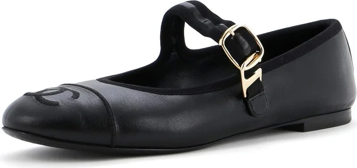 CHANEL Women's CC Mary Jane Flats Embroidered Leather