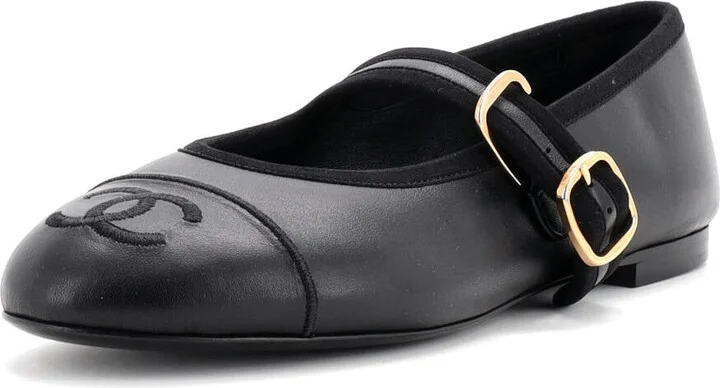CHANEL Women's CC Mary Jane Flats Embroidered Leather