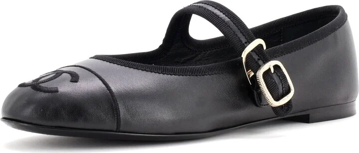 CHANEL Women's CC Mary Jane Flats Embroidered Leather