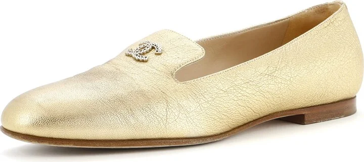 CHANEL Women's CC Mocassin Loafers Leather with Metal