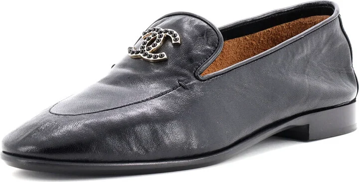 CHANEL Women's CC Mocassin Loafers Leather with Metal