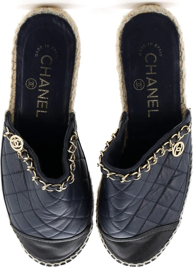 CHANEL Women's CC Mule Espadrilles Embossed Leather - Image 2