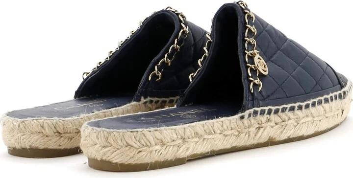CHANEL Women's CC Mule Espadrilles Embossed Leather - Image 3