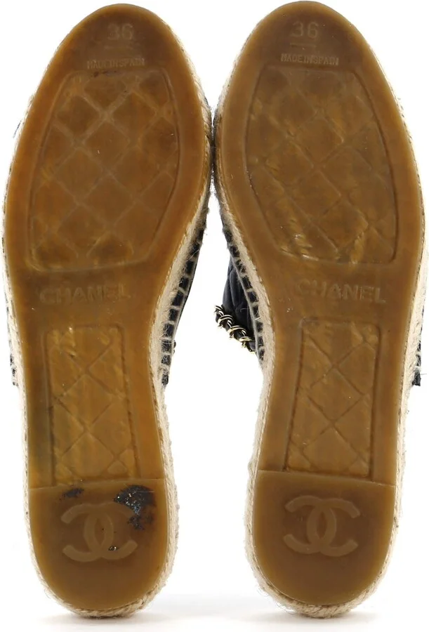 CHANEL Women's CC Mule Espadrilles Embossed Leather - Image 4