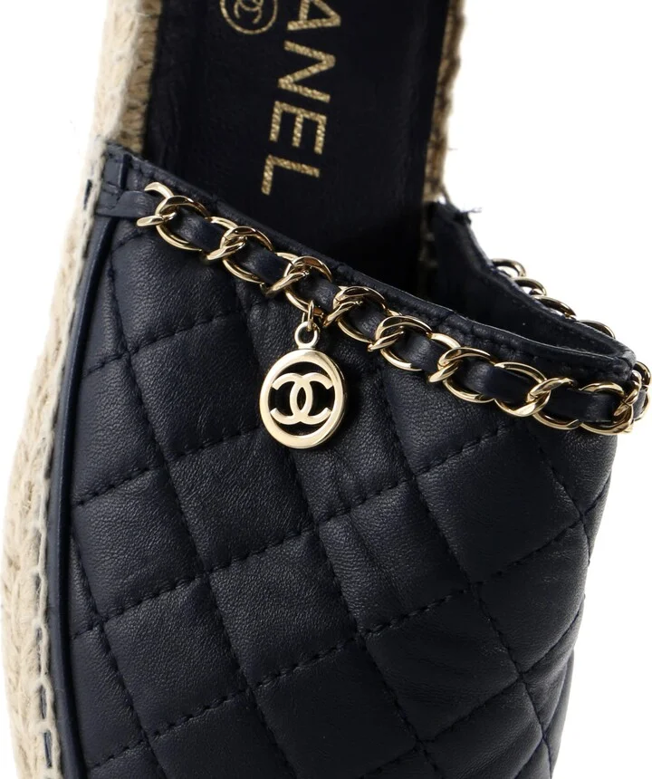 CHANEL Women's CC Mule Espadrilles Embossed Leather - Image 5