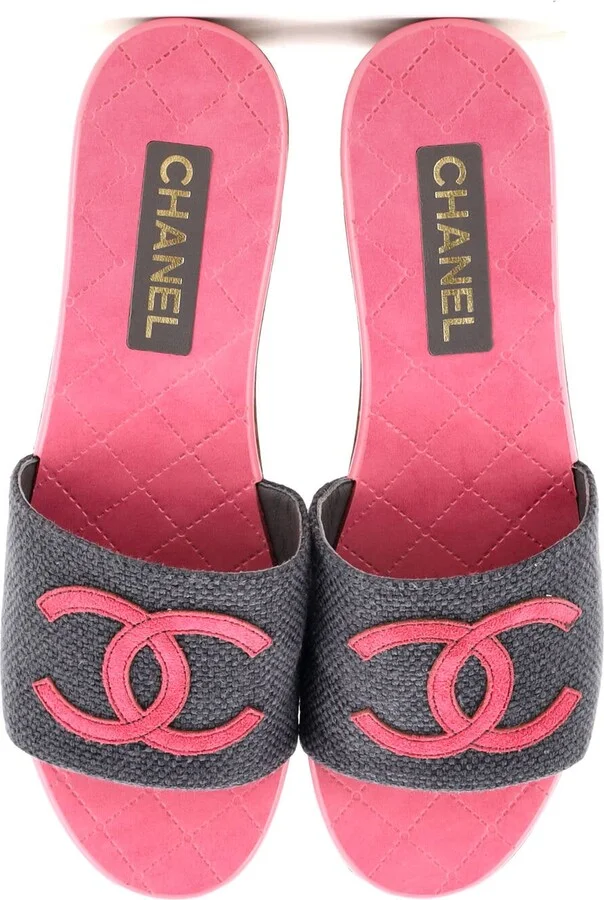 CHANEL Women's CC Mule Sandals Canvas and Wood - Image 2