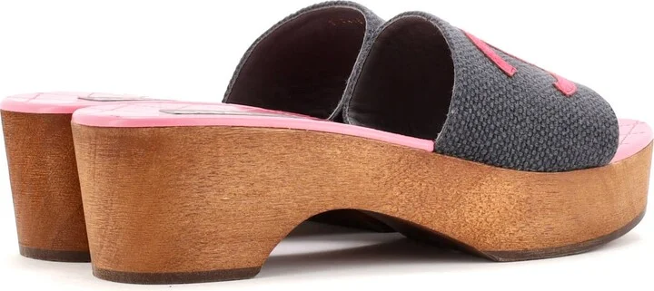 CHANEL Women's CC Mule Sandals Canvas and Wood - Image 3