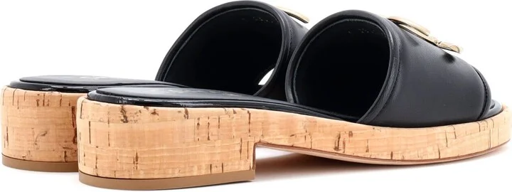 CHANEL Women's CC Mule Sandals Leather and Cork - Image 3