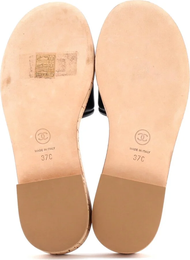 CHANEL Women's CC Mule Sandals Leather and Cork - Image 4