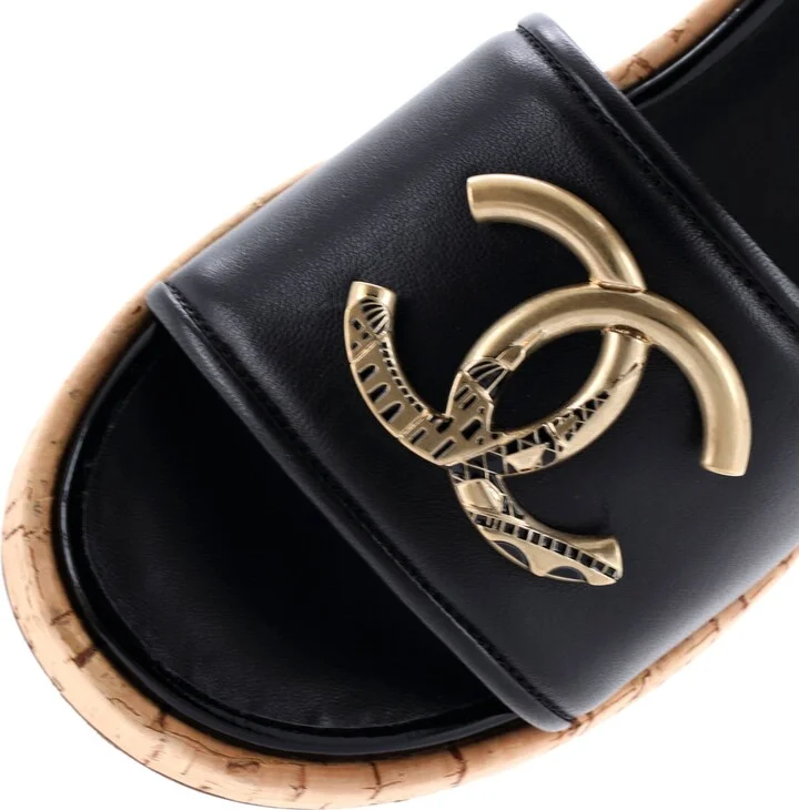 CHANEL Women's CC Mule Sandals Leather and Cork - Image 5