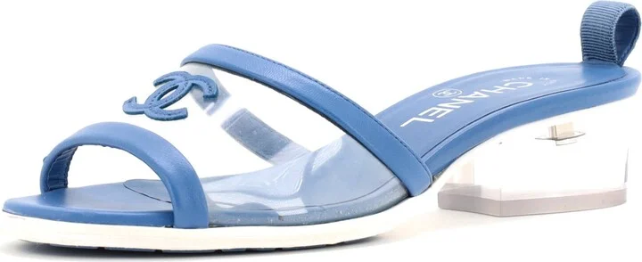 CHANEL Women's CC Mule Sandals PVC and Leather