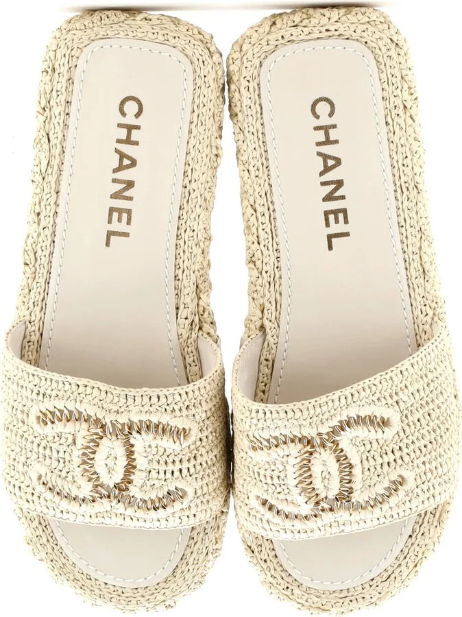 CHANEL Women's CC Slide Mules Woven Raffia - Image 2