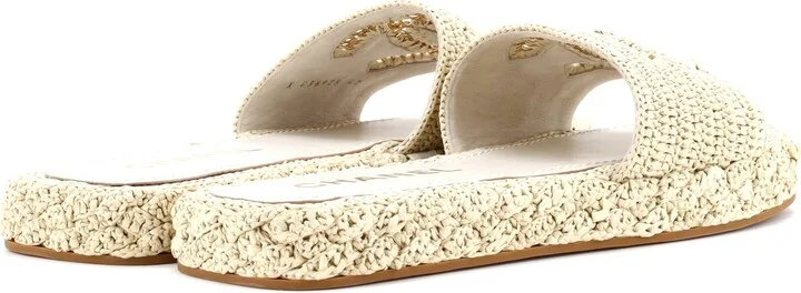 CHANEL Women's CC Slide Mules Woven Raffia - Image 3