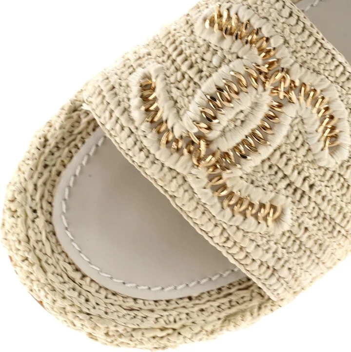 CHANEL Women's CC Slide Mules Woven Raffia - Image 5