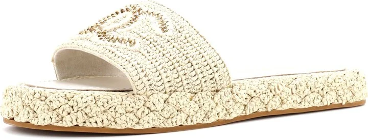 CHANEL Women's CC Slide Mules Woven Raffia