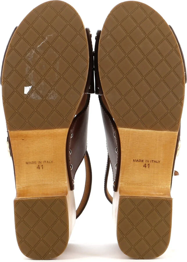 CHANEL Women's CC Slingback Platform Wedge Sandals Leather and Wood - Image 4
