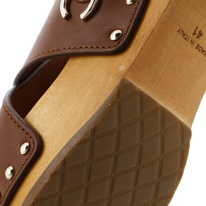 CHANEL Women's CC Slingback Platform Wedge Sandals Leather and Wood - Image 6