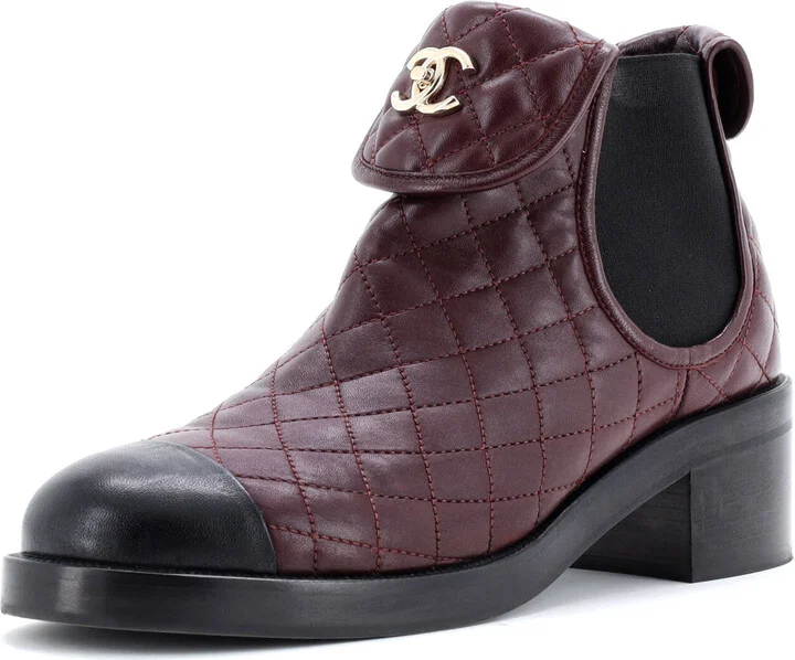 CHANEL Women's CC Turnlock Cap Toe Ankle Boots Quilted Leather