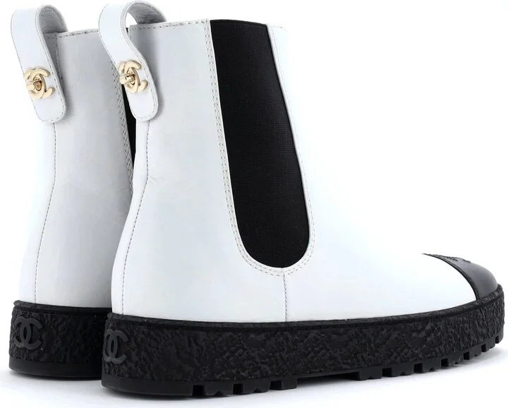 CHANEL Women's CC Turnlock Cap Toe Chelsea Boots Leather - Image 3