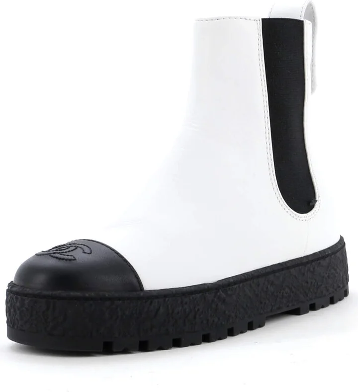 CHANEL Women's CC Turnlock Cap Toe Chelsea Boots Leather