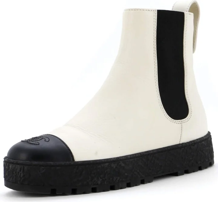 CHANEL Women's CC Turnlock Cap Toe Chelsea Boots Leather