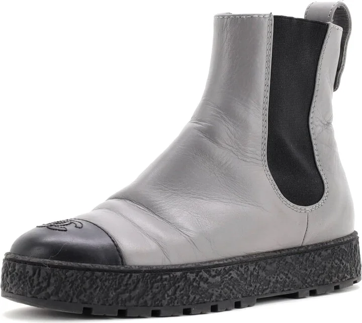 CHANEL Women's CC Turnlock Cap Toe Chelsea Boots Leather