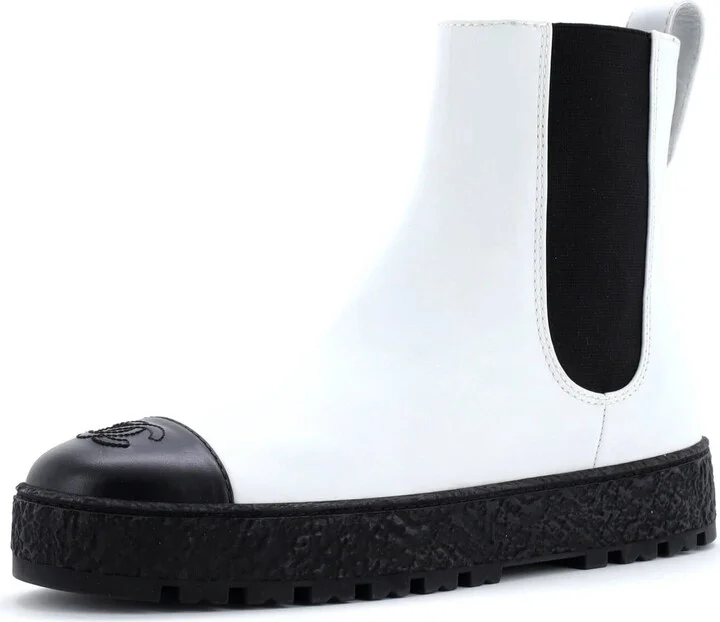 CHANEL Women's CC Turnlock Cap Toe Chelsea Boots Leather
