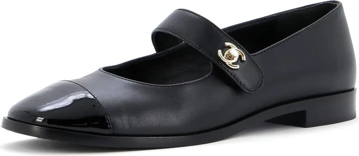 CHANEL Women's CC Turnlock Mary Jane Flats Leather with Patent