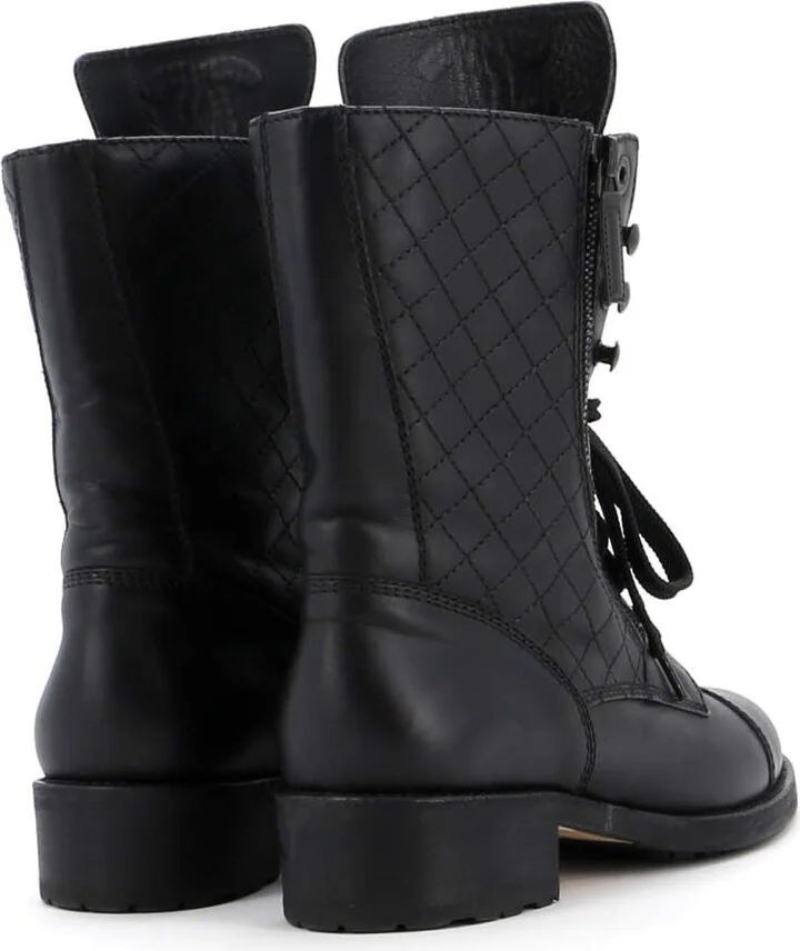CHANEL Women's CC Zip Up Combat Boots Quilted Leather - Image 3