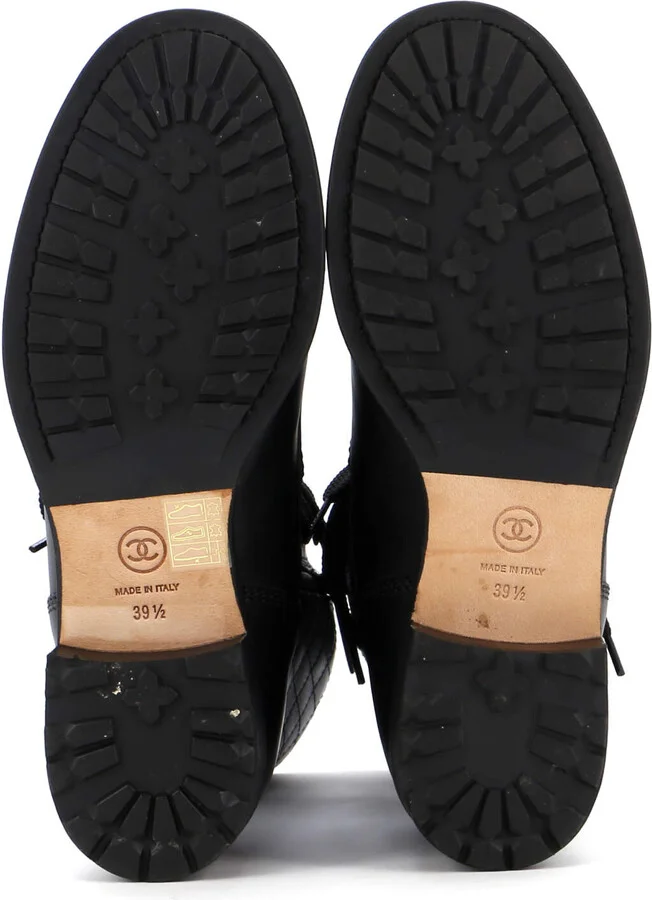 CHANEL Women's CC Zip Up Combat Boots Quilted Leather - Image 4