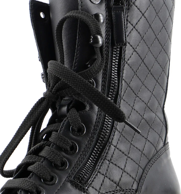 CHANEL Women's CC Zip Up Combat Boots Quilted Leather - Image 5