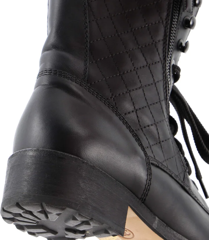 CHANEL Women's CC Zip Up Combat Boots Quilted Leather - Image 6