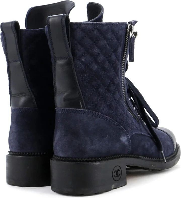 CHANEL Women's CC Zip Up Combat Boots Quilted Leather - Image 3