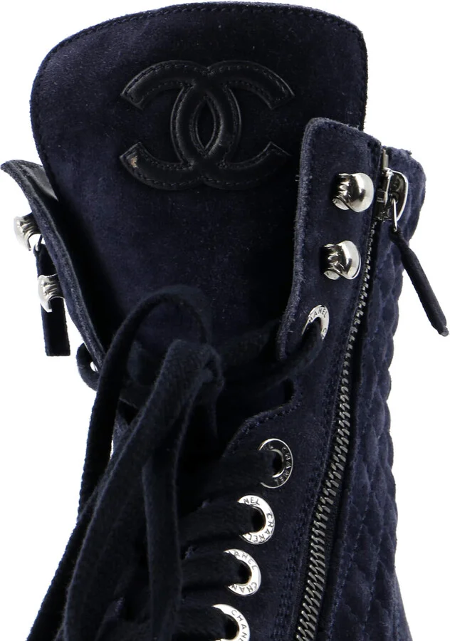 CHANEL Women's CC Zip Up Combat Boots Quilted Leather - Image 5