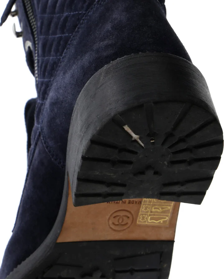 CHANEL Women's CC Zip Up Combat Boots Quilted Leather - Image 6