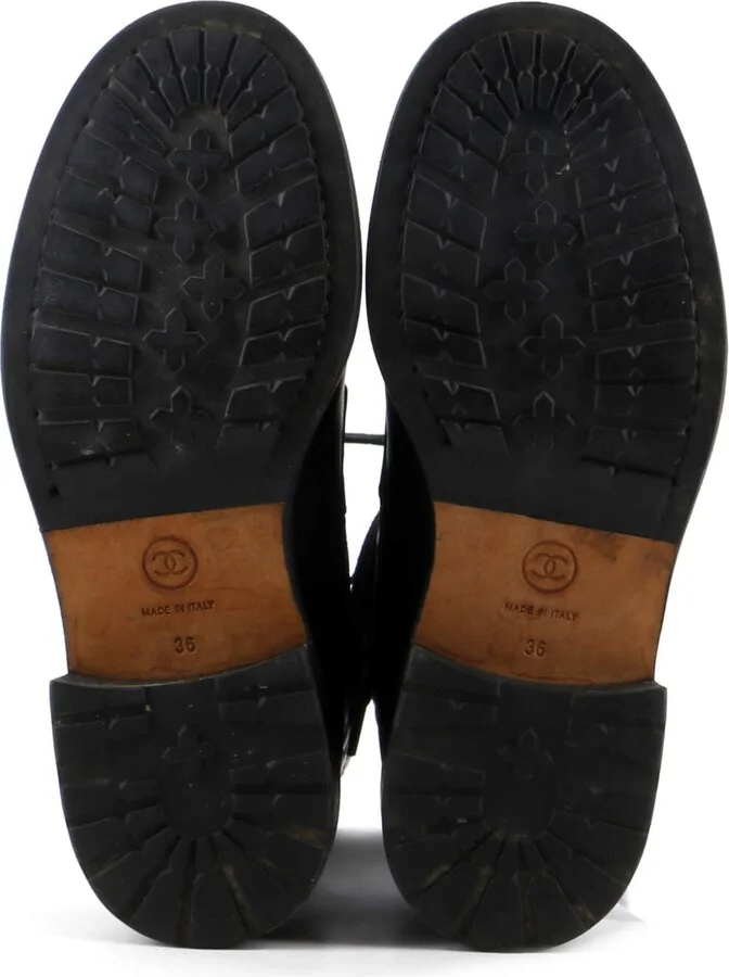 CHANEL Women's CC Zip Up Combat Boots Quilted Leather - Image 4